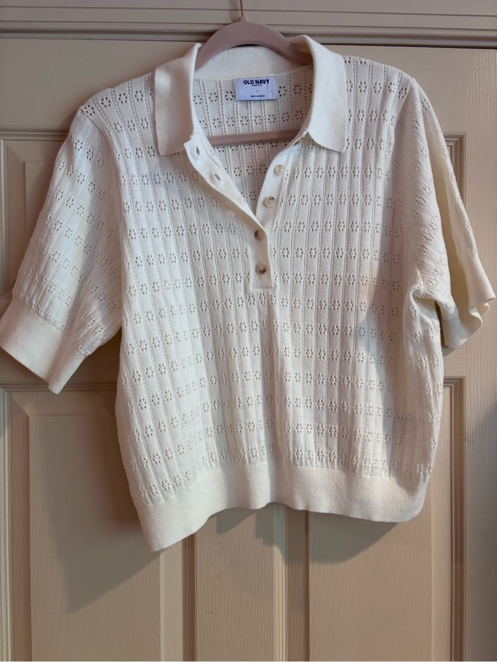 Old Navy Cream Openwork Knit Polo NWOT size-Large